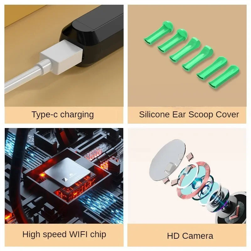 1-9pcs/Set Visual Ear Cleaner with Camera Ear Sticks USB Charging Ear Wax Removal Tool WIFI Connection 6 LED Lights Earpick