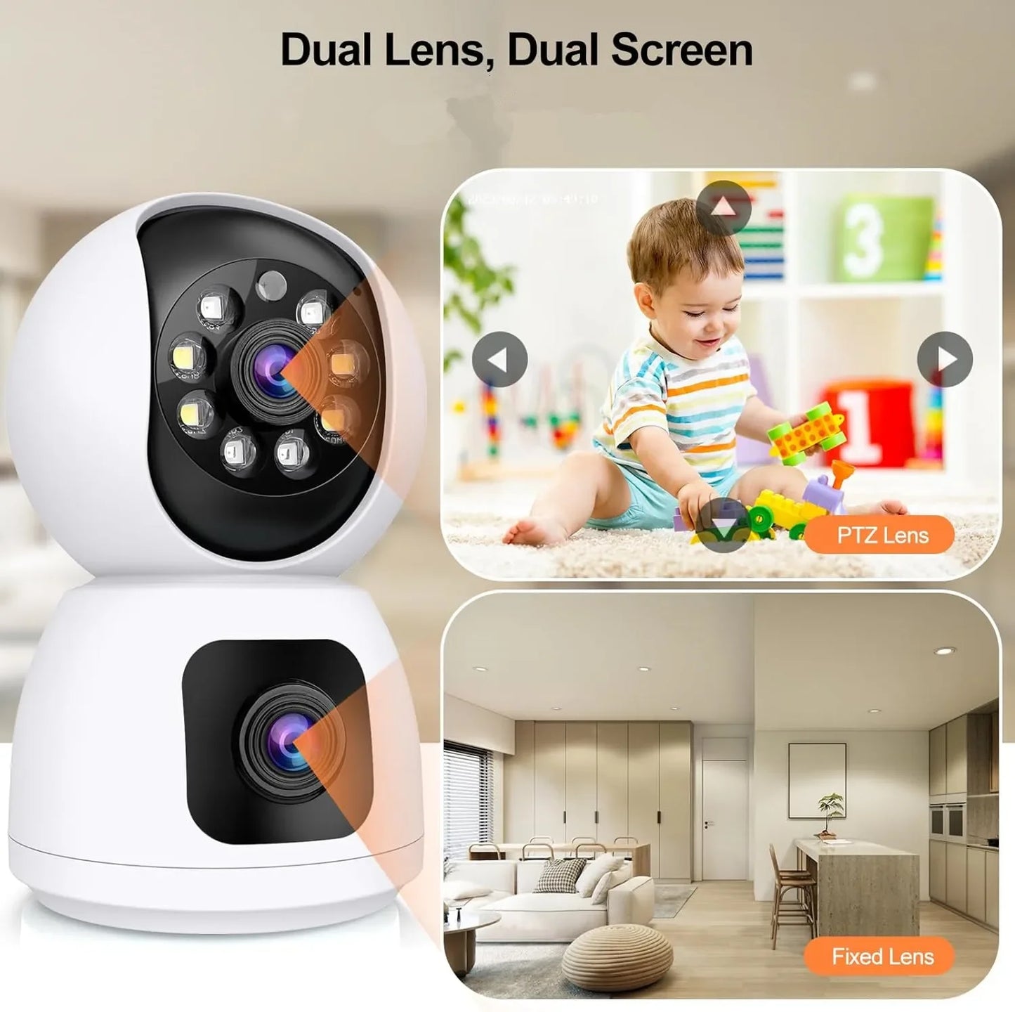 8MP Dual Lens Tuya 5G WIFI IP Camera 4K HD Dual Screen PTZ Home Security Camera Auto Tracking Indoor Wireless Video Surveillance