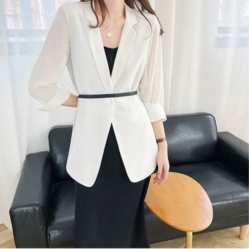 Spring Women Thin Blazers Sun Protection Suit 2025 Female Summer Black Blazer Three Quarter Sleeves OL Slim Coats Ladies Tops