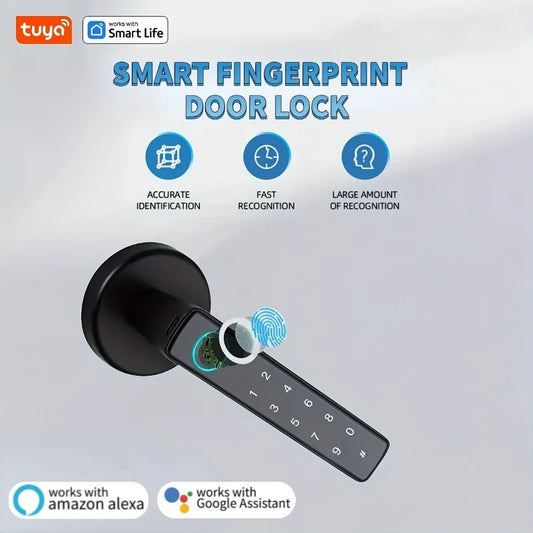 Tuya Smart Door Lock Fingerprint Password Key App 4-in-1 Unlock Electronic Digital Handle Lock Apartment Home