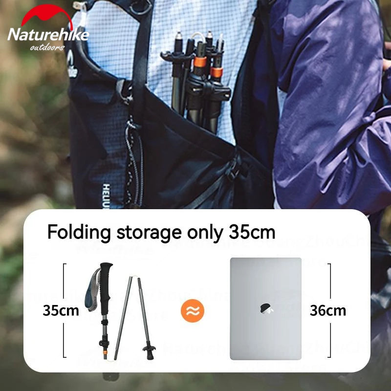Naturehike 5-Section Walking Stick Pole Carbon Fiber Aluminum Alloy Folding Teleskopic Ultralight Trekking Hiking Canes UL Pro