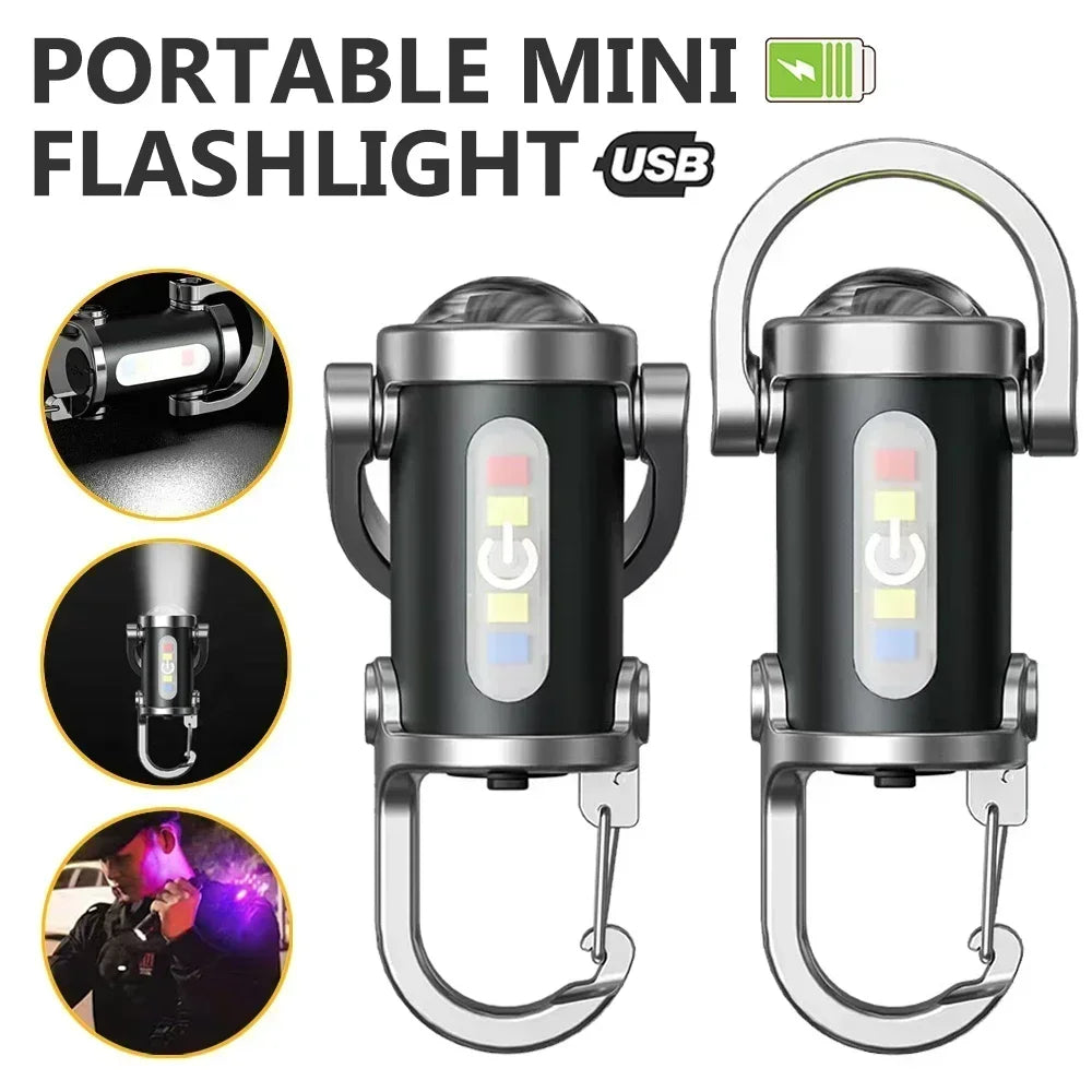 Mini Portable Keychain Flashlight Multifunction COB Work Light 6 Modes Emergency Rechargeable Light for Walking Searching Hiking