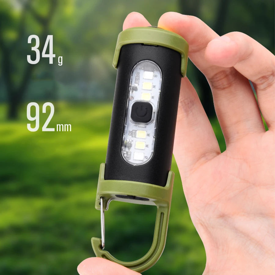 Mini Portable Keychain Flashlight Multifunction COB Work Light 6 Modes Emergency Rechargeable Light for Walking Searching Hiking