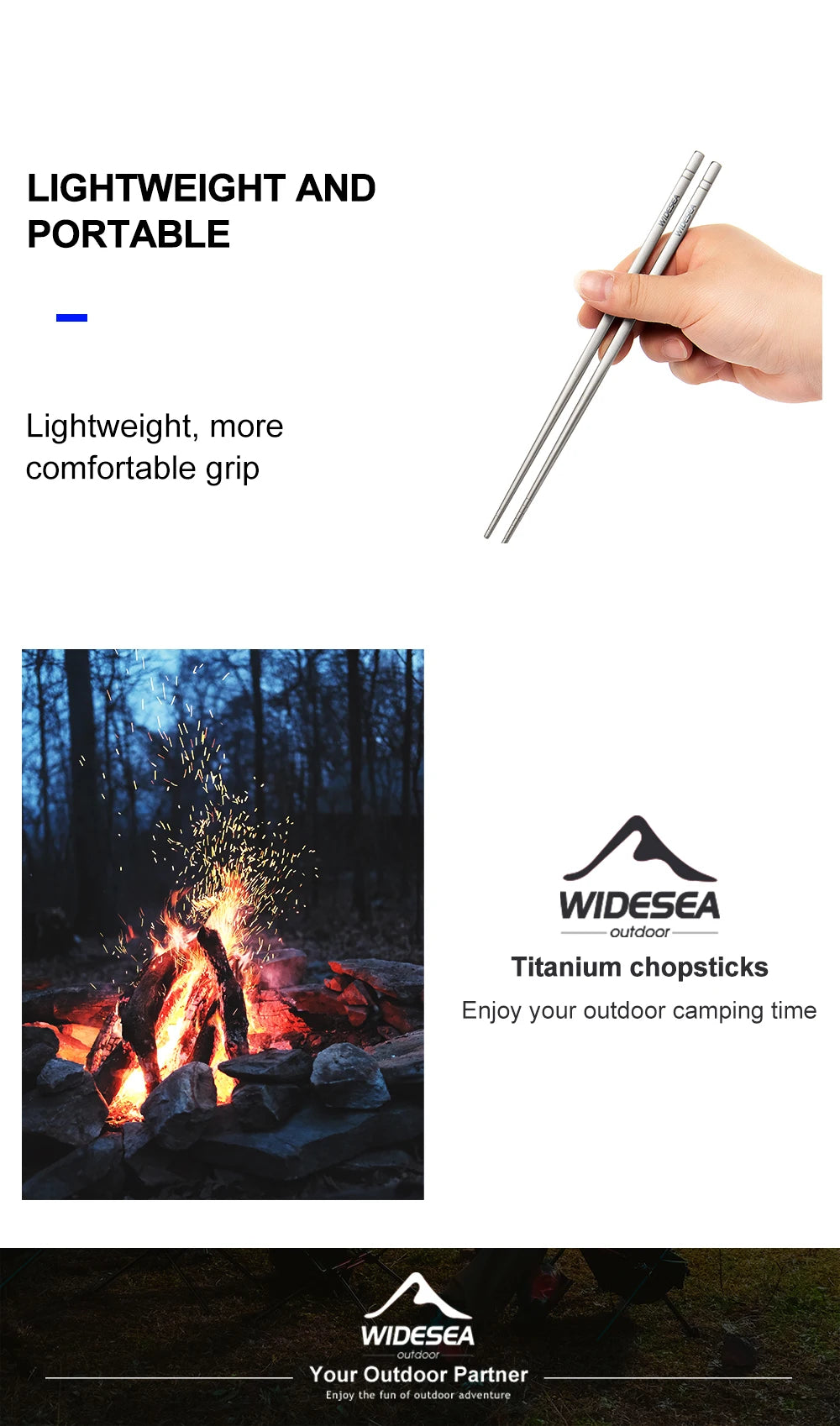 Widesea Camping Titanium Chopsticks Tableware Detachable Chopsticks Hiking Traveling Picnic Equipment Supplies Dinnerware