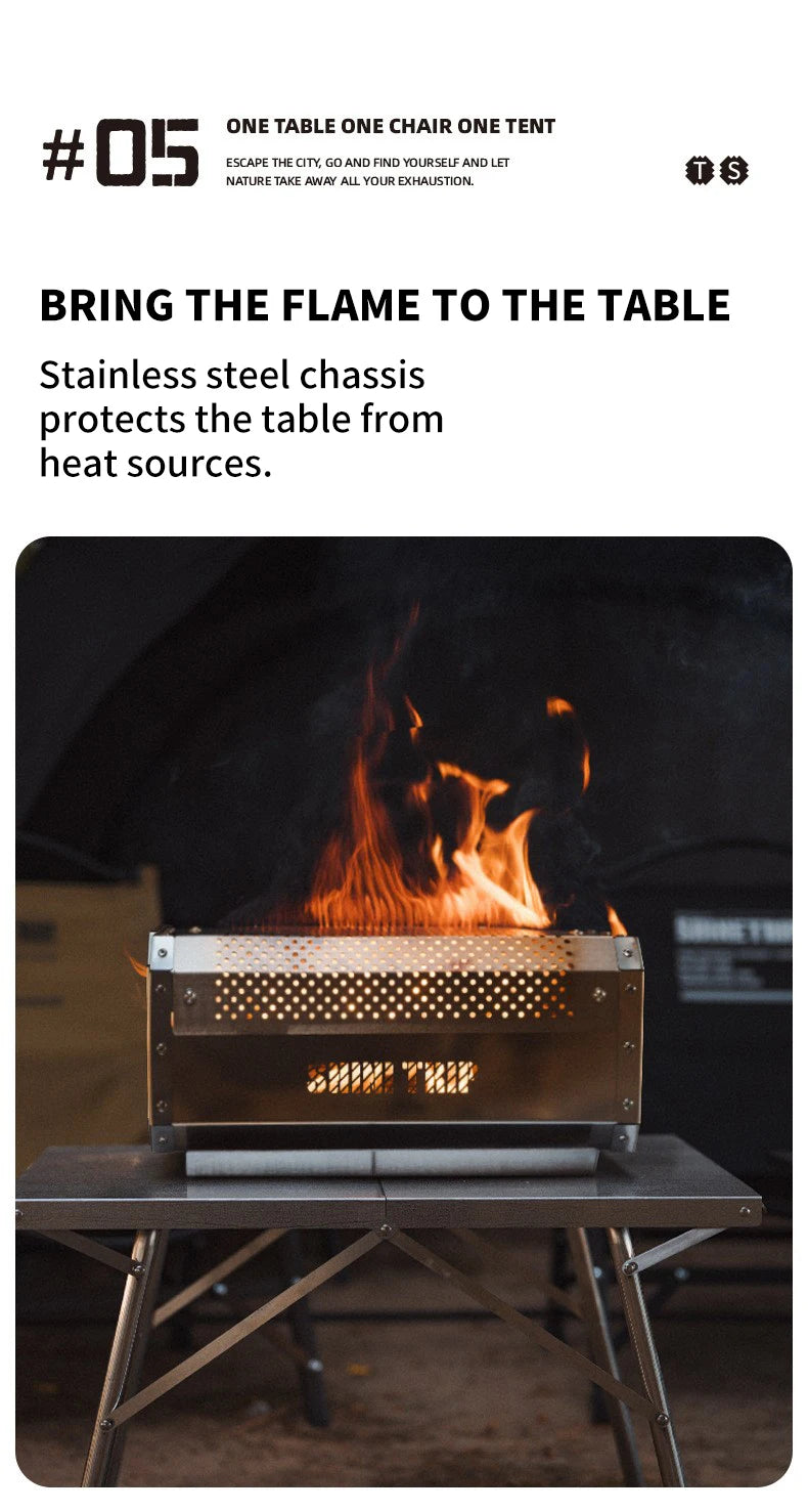 ShineTrip Camping Portable Stainless Steel Folding Table BBQ Heat Resistant Table Outdoor Honeycomb Tabletop Incinerator