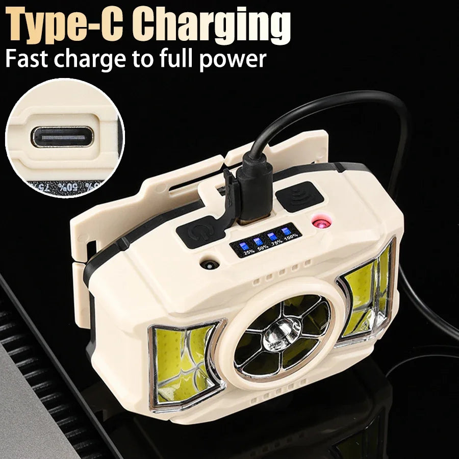 Powerful LED Induction Headlamp 4 Lighting Modes Type-C Charge Head Flashlight Outdoor Waterproof Camping Fishing Headlight