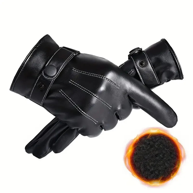 Fashion Touch Screen Faux Leather Gloves Winter Fashion Warm Windproof Sports Cycling Riding Gloves Perfect Men Gifts
