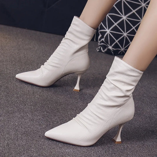 British Style Pointed Toe Stiletto Heel Ankle Boots Women's Autumn and Winter All-Matching Skinny Boots High Heel Fashion Boots