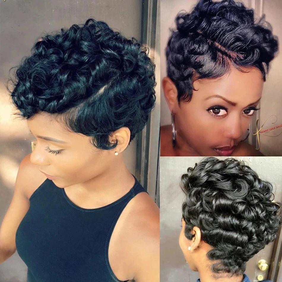 Pixie Cut Wig Short Curly Lace Front Human Hair Wigs For Black Women Raw Indian Finger Wave 13x4 Transparent Lace Frontal Wigs