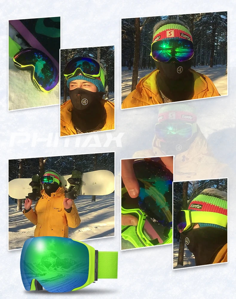 PHMAX Magnetic Ski Goggles UV400 Skiing Eyewear Anti-fog Lens Women Men Winter Outdoor Sports Mountain Snowboard Big Snow Goggle
