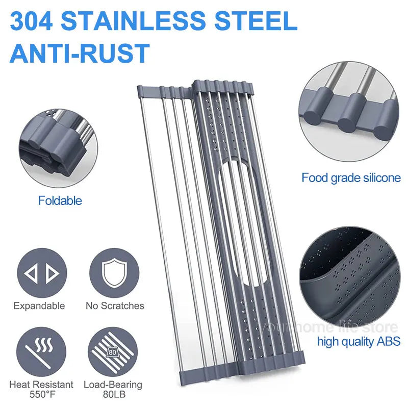 Kitchen Rolling Dish Drainer Roll Up Dish Drying Rack Over The Sink kitchen accessories,storage organization Foldable bowl shelf