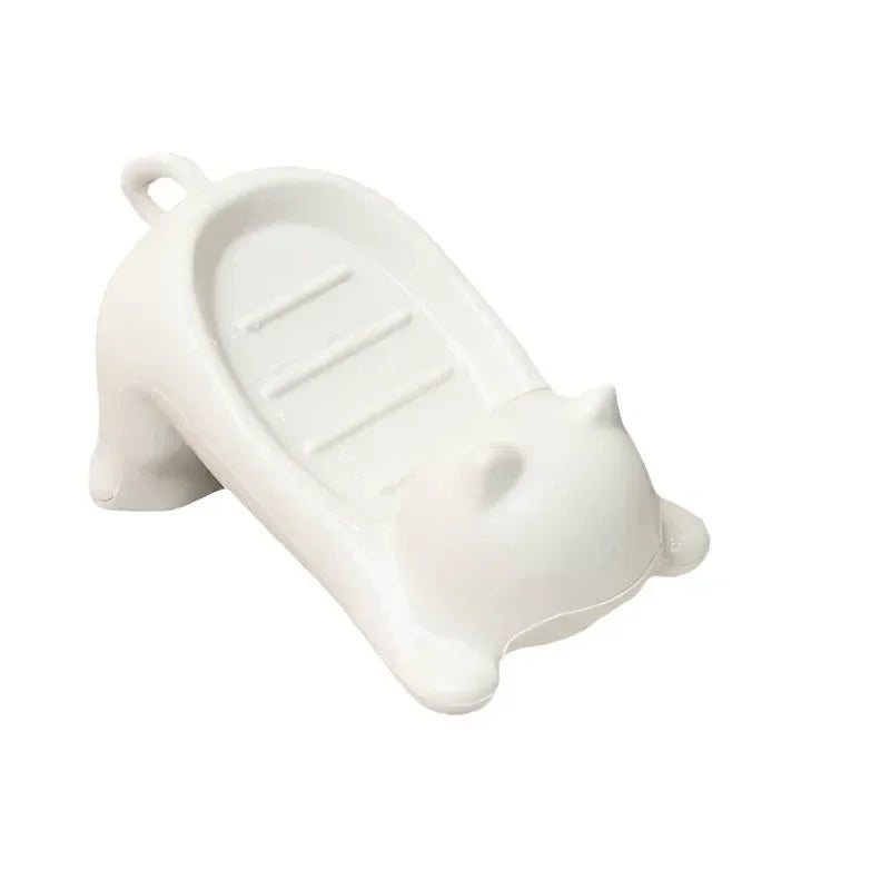 Kawaii White Cat Soap Drain Rack Kitchen Sponge Storage Rack Bathroom Soap Holder Non-slip Container Cute Home Organizer