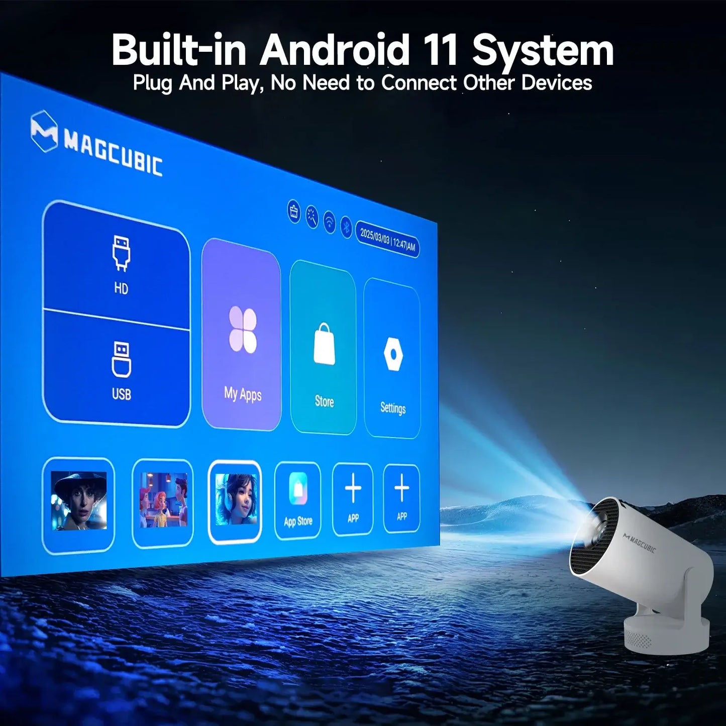 Magcubic HY300 Pro + Projector 4K 720P With 5W Speaker Android 11 8000 Lumens WiFi 6 BT5.4 Outdoor Video Home Theater ProjectorGoWisse.com