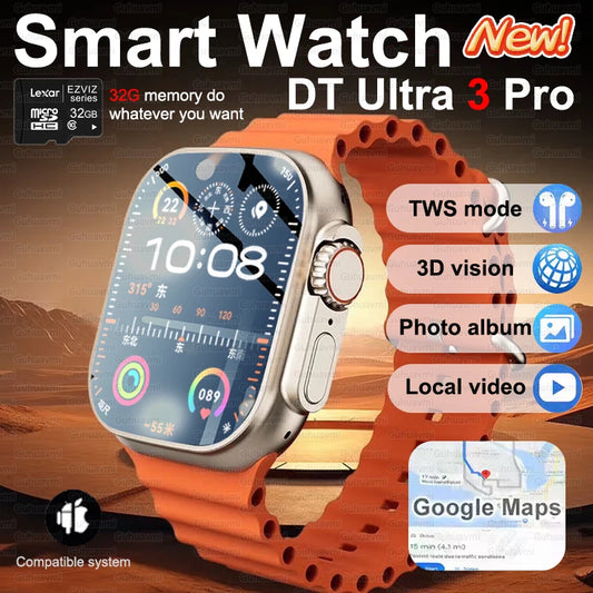 DT Ultra 3 Smartwatch Amoled Screen 4GB MP3 MP4 Player Bluetooth Network Sharing APP Store ChatGPT Smart AI Watch Men Sportwatch