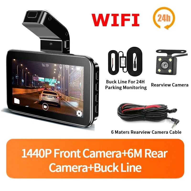 WIFI DVR Recorder Dashcam 1440P Dash Car Dash Cam Camera Dual Lens Built In G-Sensor Loop Recording Parking Monitoring