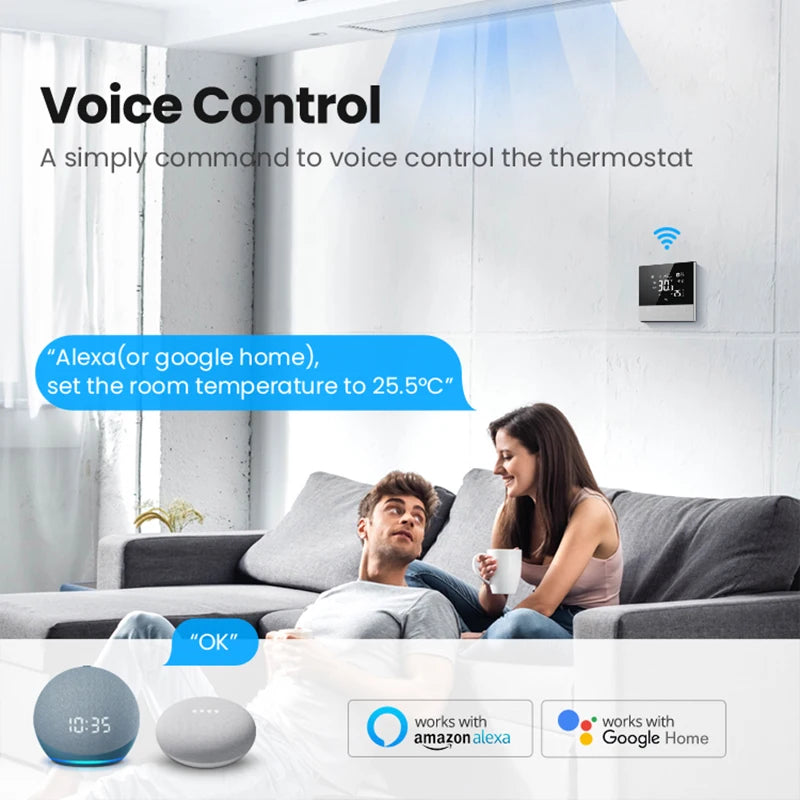 AVATTO Tuya WiFi Smart Central Air Conditioning Thermostat,Heating And Cooling Function 3 Speed Fan Coil For Alexa Google Home