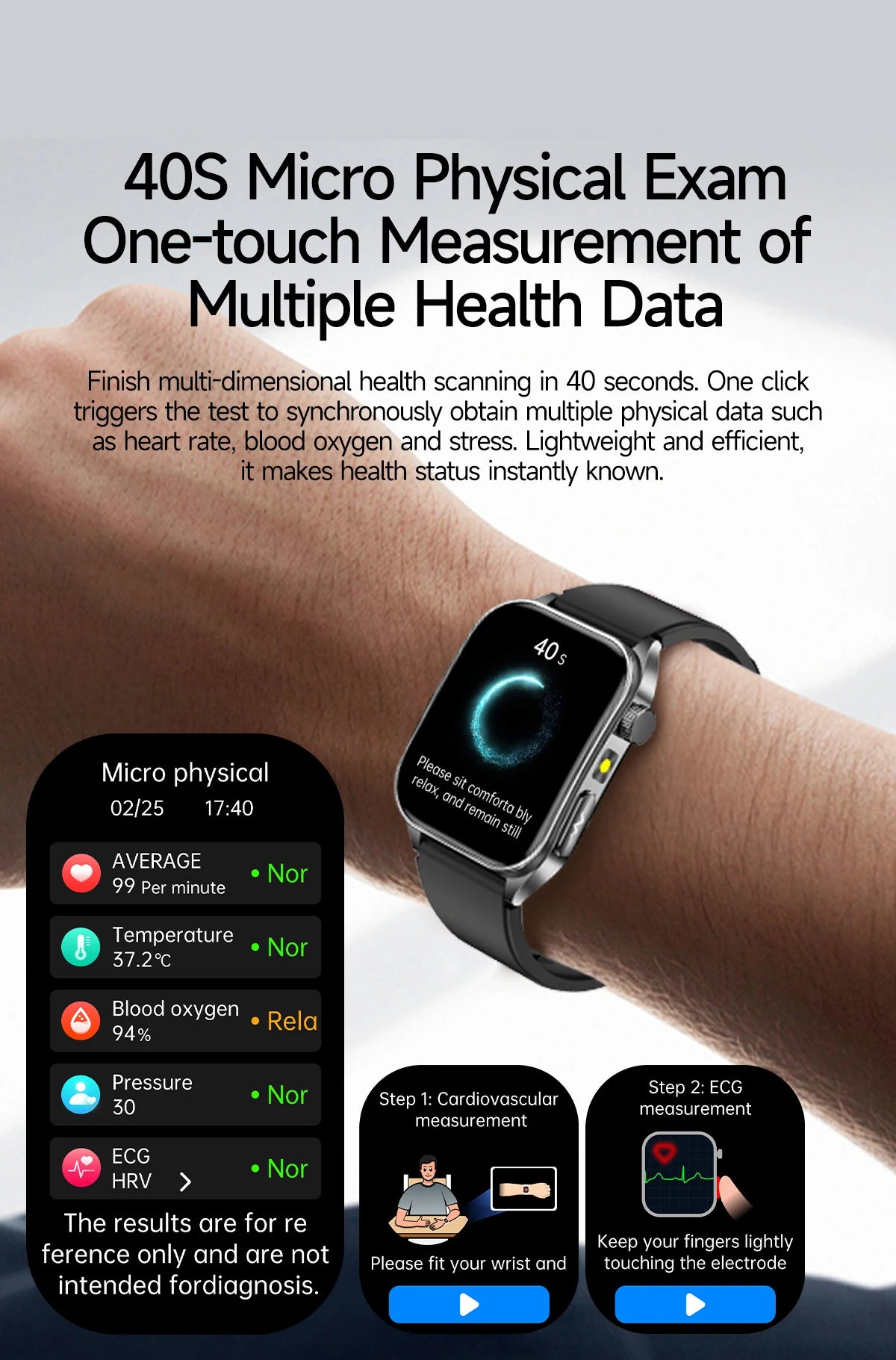 2025 New Mcro Phsical Examination 650nm Laser Therapy ECG Urci Acid Blood Fat Smart Watch Men Blood Pressure Heart Rate Bracelet