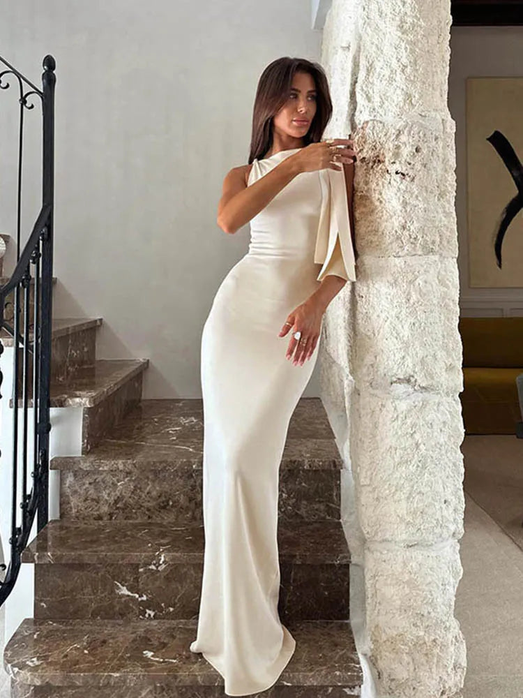 Women's Hot Sweetheart Long Dress New Fashion Asymmetric Temperament Slim Package Hip Simple Tie Dresses
