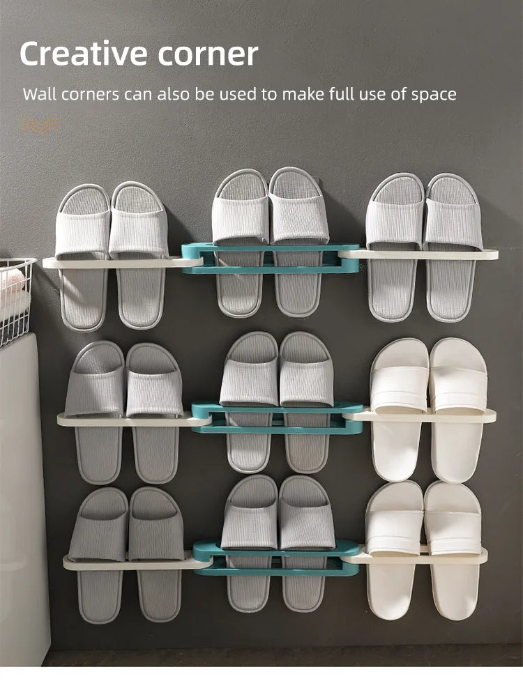 4pcs Wall Mounted Shoes Rack Space Saving Slippers Storage Holder Folding Bathroom Towel Rack Bathroom Accessories
