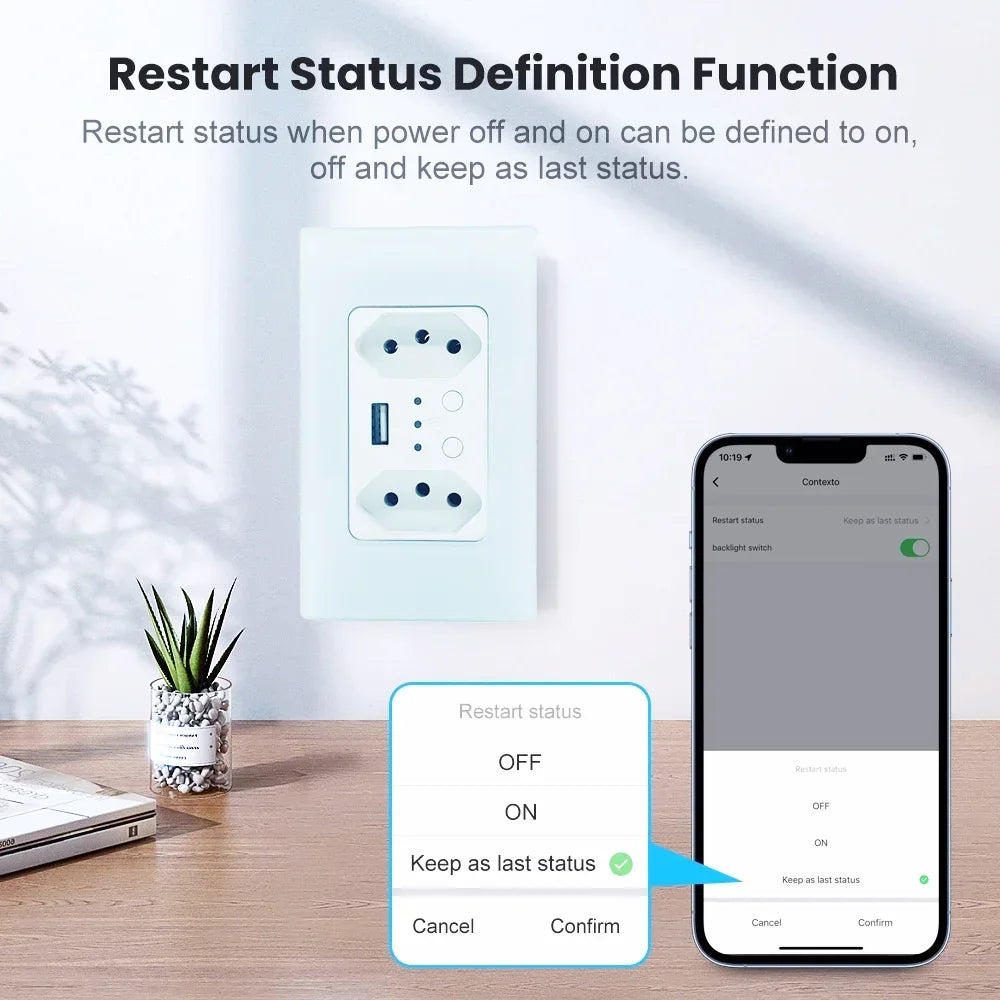 Melery Brazil WiFi Smart Wall Socket USB Tuya Electrical Plug Outlet PC/Glass Panel Alexa Google Home,Whole House Intelligence