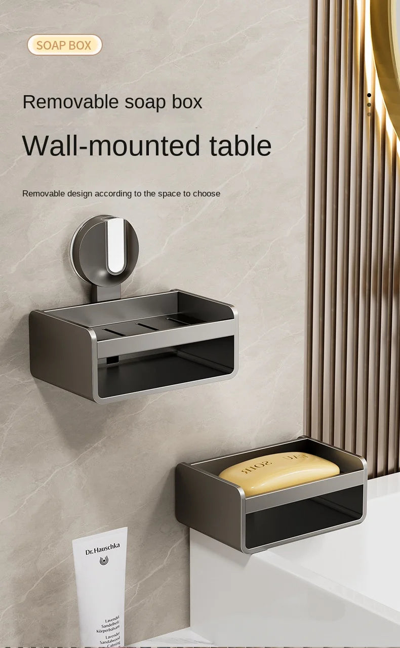 No-Drill Bathroom Soap Holder - Suction Cup Wall Mount Organizer Double Drainage, Holds Soap & Sponge, Space-Saving Storage Rack