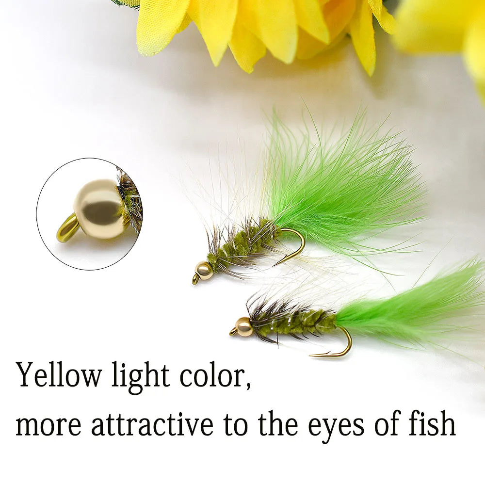 MNFT 10Pcs Goldhead Trout Fishing Flies Lures 10# Barbed Hooks - Bead Head Fishing Fly