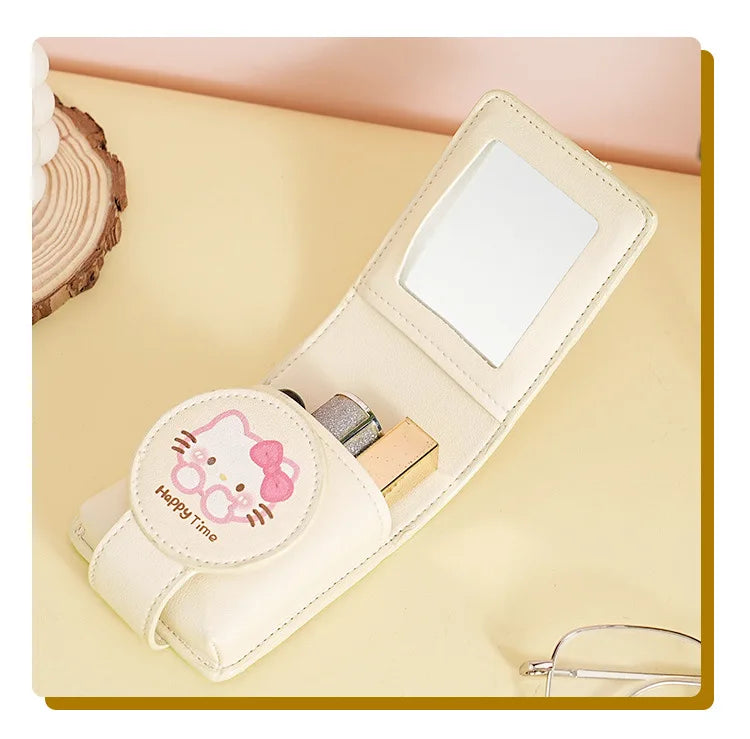 Hello Kitty Fashion Portable Makeup Mirror with Cosmetic Bag Lightweight Travel Touch-up Kit Protective Case Storage Best Gift