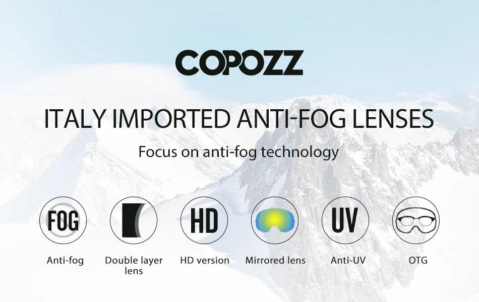 COPOZZ Outdoor Sports Ski Goggles UV400 Protection Ski Mask Male Female Anti-Fog Big Face Snow Glasses Snowboard Skiing Eyewear