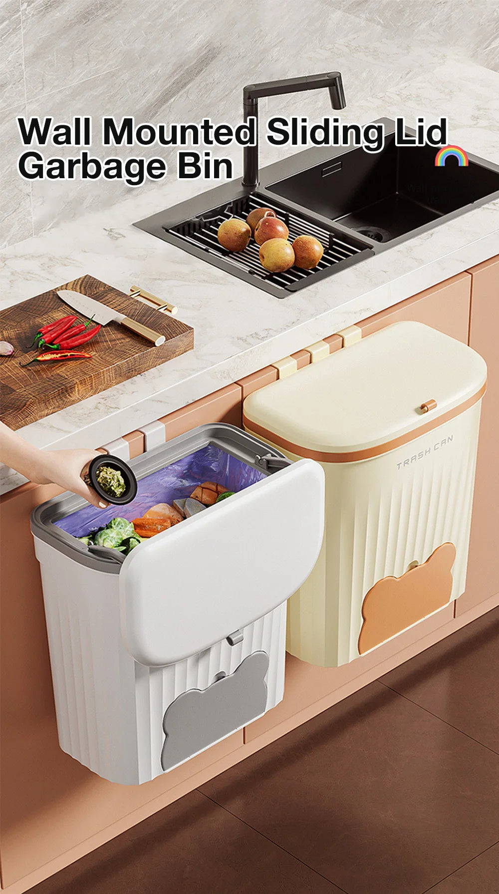 8.5/12L Kitchen Wastebasket Wall Mounted Trash Can With Lid Bathroom Trash Bin Garbage Can for Cabinet Under Sink Compost Bin