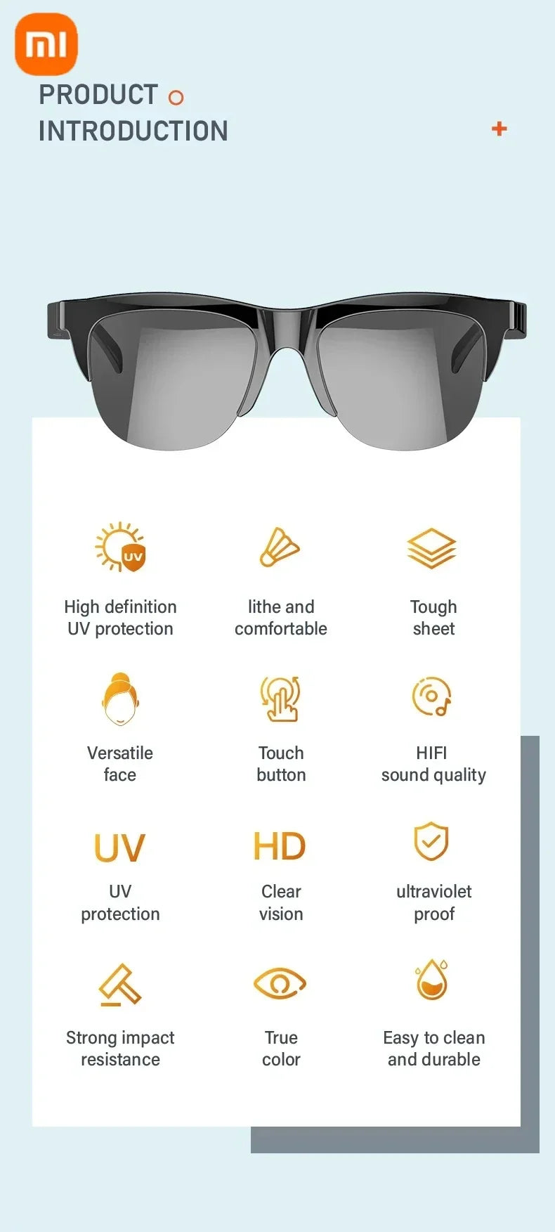 Xiaomi Smart Sunglasses Glasses Bluetooth Call Outdoor Sports Headphones HIFI Blue Light Waterproof Anti-UV For Men And Women