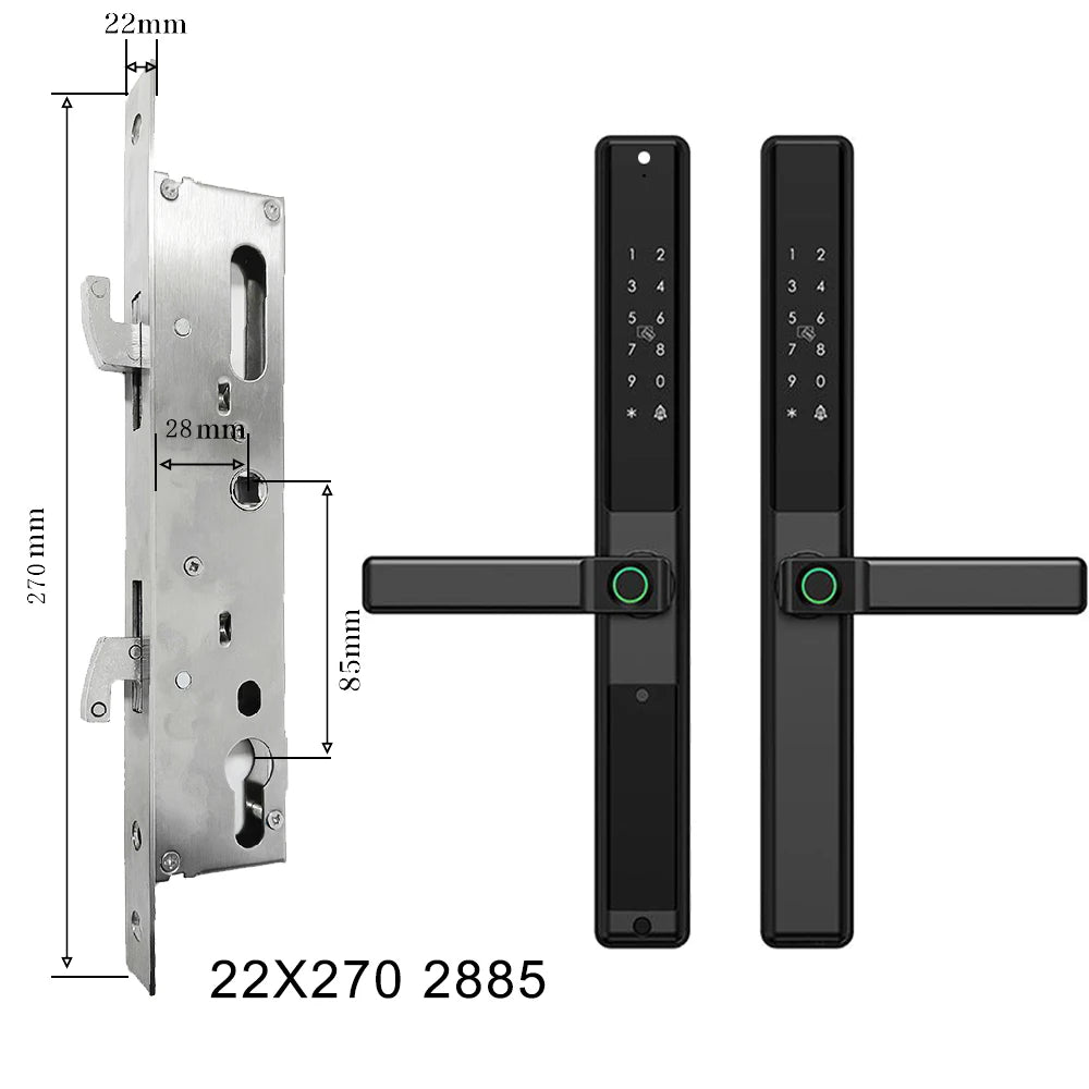 Waterproof Sliding Door Smart Lock Tuya WiFi Fingerprint Digital Code RFID Card Anti-Lock Aluminum Double-Side Electronic Lock