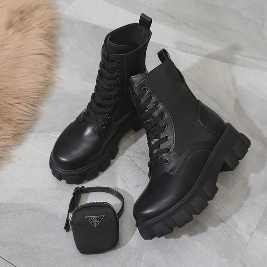 BLACK and White Boots Winter Shoes Women Ankel Boots Goth Shoes Platform Boots Snow Booties Woman Large Size Warm Botas