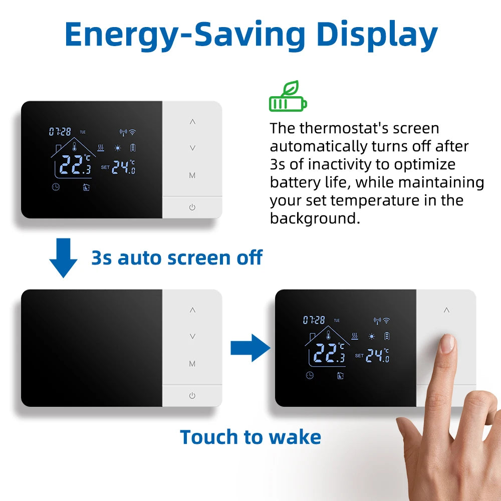 Smart Tuya WiFi Thermostat for Gas Boiler Heating /Cooling Powered by Battery/USB Works With Alexa Google Home