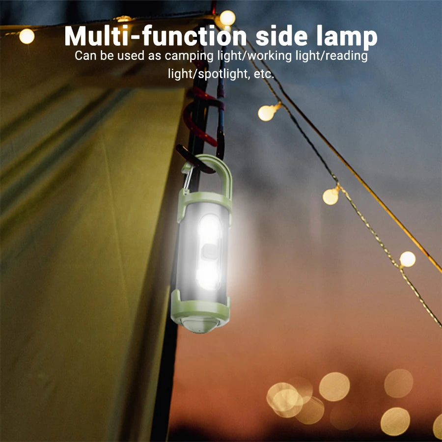 Mini Portable Keychain Flashlight Multifunction COB Work Light 6 Modes Emergency Rechargeable Light for Walking Searching Hiking