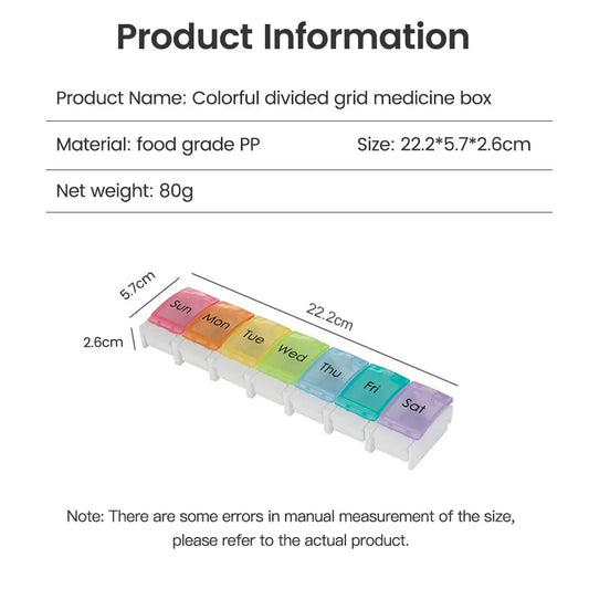 7 Days Weekly Pillbox Tablet Holder Medicine Storage Case Drug Container Pill Box Tablet Storage Box Organizer 7 Cells Pill Case