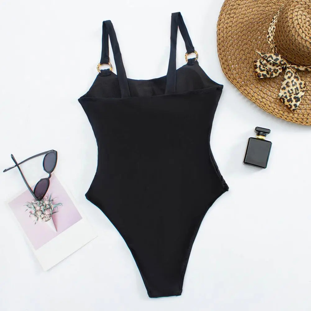 One-piece Women's Swimsuit Solid Color Square Neck Women's Bikini With Padded Elegant Hollow Design Beach Vacation Swimwear