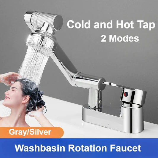 Double Hole Basin Faucets Bathroom Cold and Hot Mixing Tap 2 Modes Nozzle Faucet Sink Basin 360° Rotation Mixing Valve