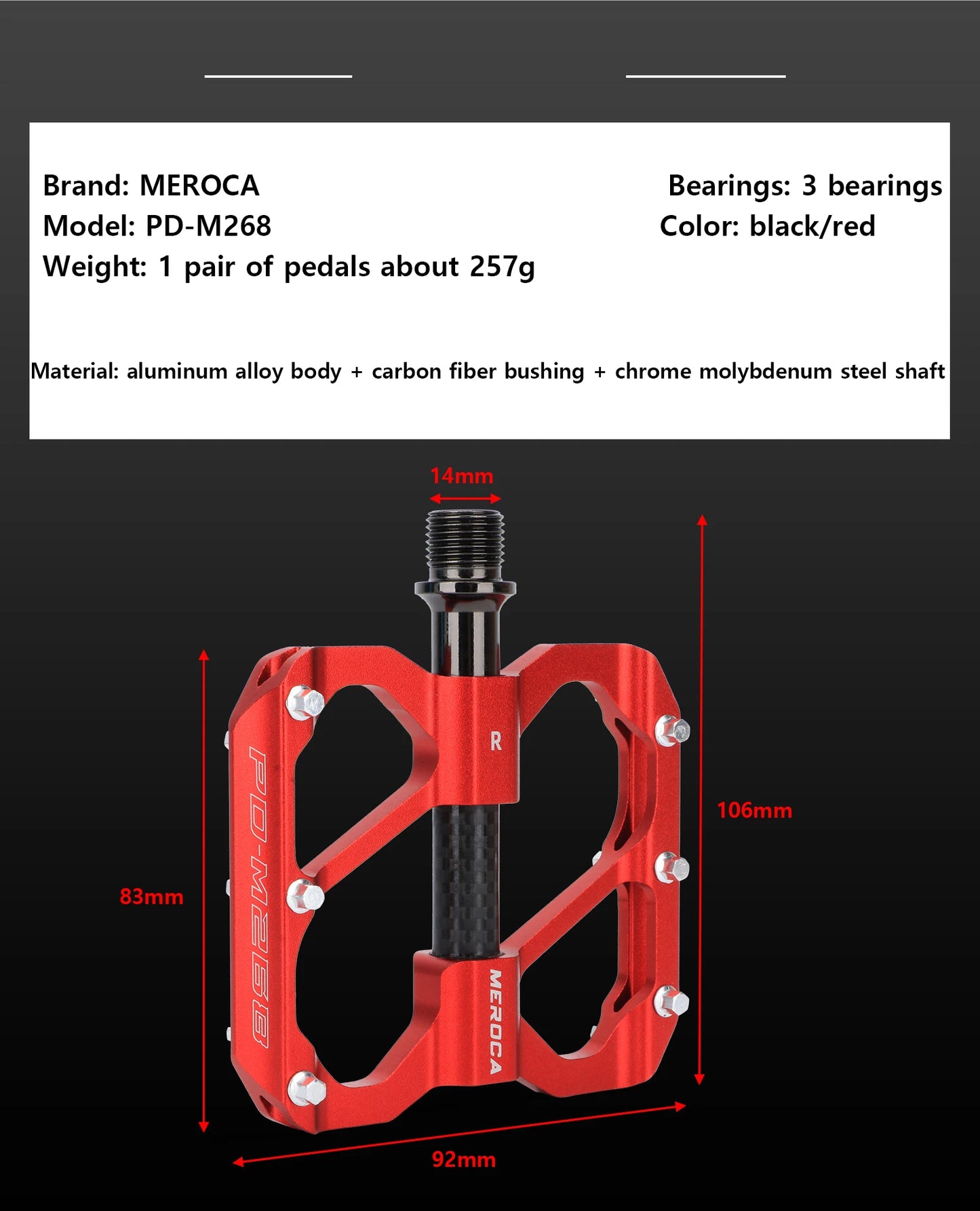 MEROCA Bicycle Pedal 3 Bearing Non-Slip Mtb Pedals Sealed Three Bearing Aluminum Alloy Mountain Bike Pedal Cycling Accessories