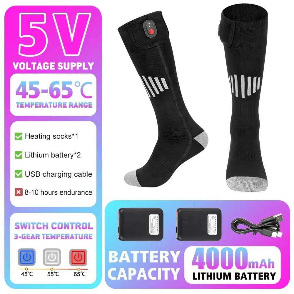 Winter Heated Sock Rechargeable Battery Stocking Men Women Electric Heating Ski Socks Sports Thermal Warmer Foot
