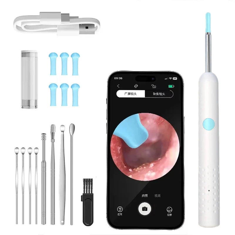 1-9pcs/Set Visual Ear Cleaner with Camera Ear Sticks USB Charging Ear Wax Removal Tool WIFI Connection 6 LED Lights Earpick