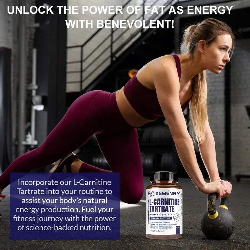 L-Carnitine Tartrate Premium Capsules 1500 mg - Natural Energy Production, Supports Metabolism