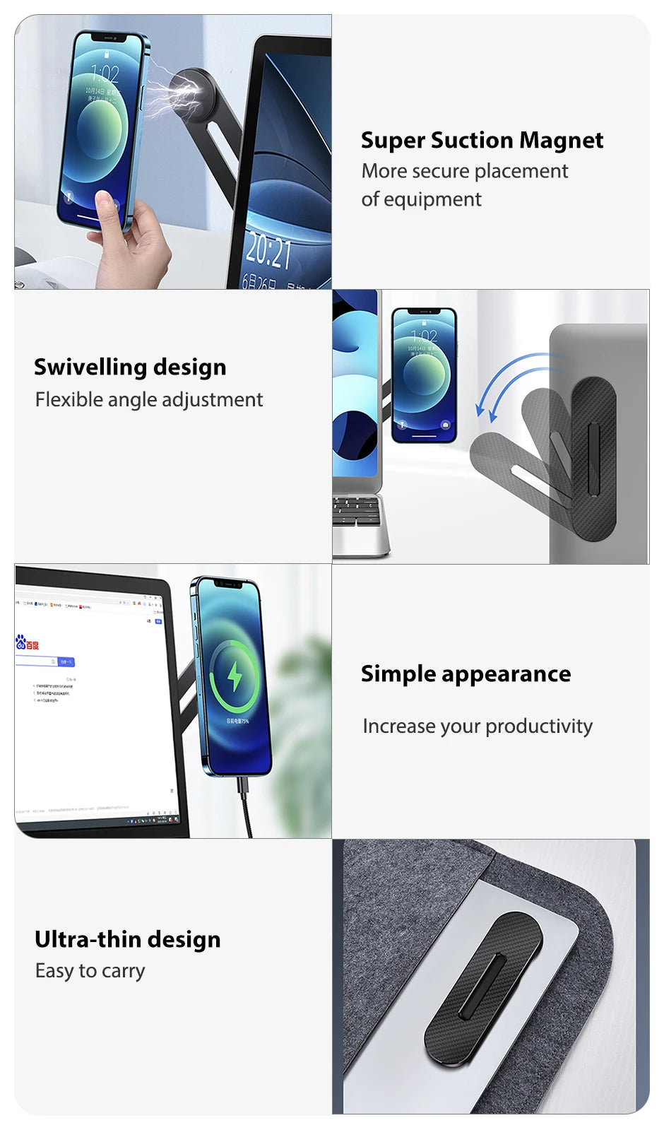 Laptop Screen Expand Magnetic Phone Holder Stand Folding Side Dual-Screen Mount For iPhone 13 14 Pro Max Xiaomi Huawei Bracket