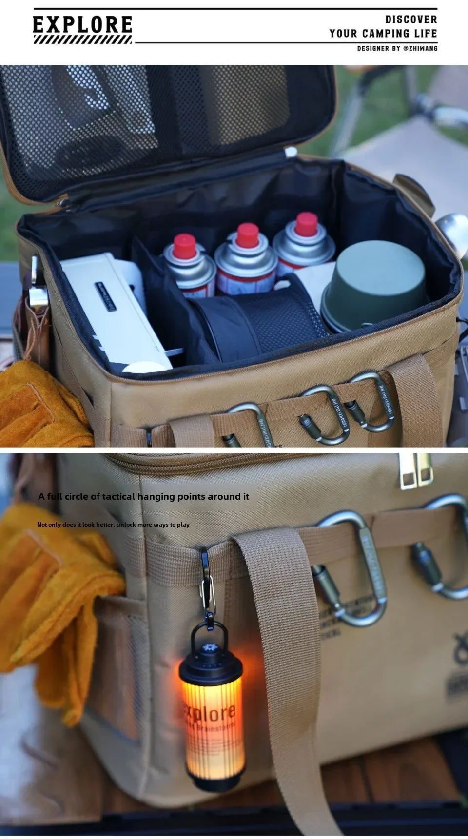 Tactical Camping Storage Bag, 26L Camping Luggage Bag for Hiking, Large Space Cookware Tableware Storage Bag for Picnic
