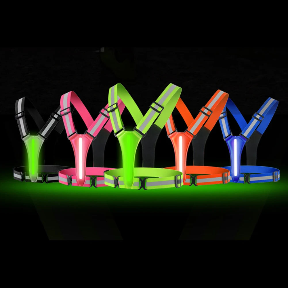 High Visibility Safety Reflective Vest USB Rechargeable LED Running Light Adjustable Cycling Vest Night Warning Work Sports Vest