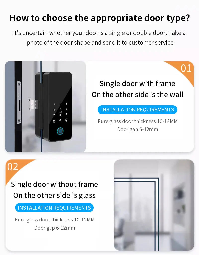 Tuya APP Glass Door Fingerprint Lock Bluetooth Smart Biometric Electronic Office Glass Door Lock 13.56Mhz RFID IC Keyless Unlock