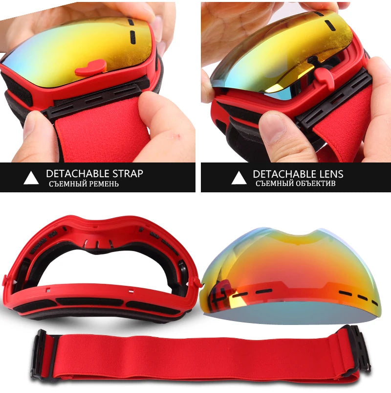 PHMAX Ski Goggles Men Snowboard Glasses Women Winter Outdoor Snow Sunglasses UV400 Double Layers Lens Anti-Fog Skiing Goggles
