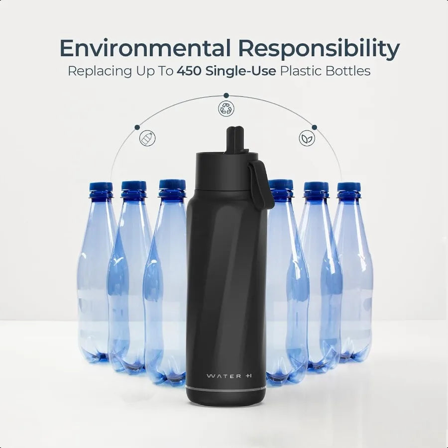 Vita Smart Water Bottle with Reminder to Drink Water BPAFree Vacuum Insulated Water Bottles with Filter Straw Bluetooth Intake