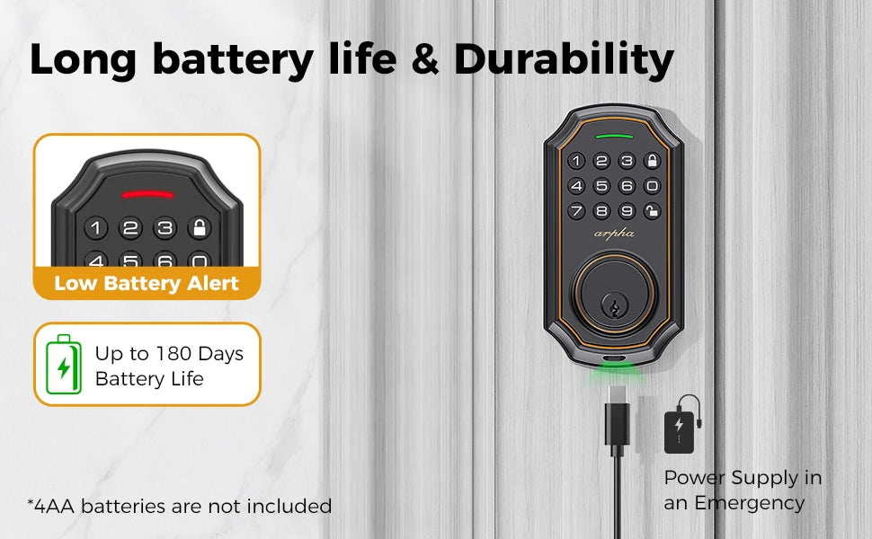 Arpha Smart Lock D180 100 Entry Codes 16 Anti Peeping Password Electronic Keypad Deadbolt Electronic Door Lock Low Battery Alarm