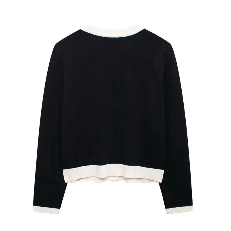 TRAFZA Autumn Fashion Women Sweater Coats Solid O-Neck Long Sleeves Pockets Buttons Single Breasted Female Casual Knitted Coat