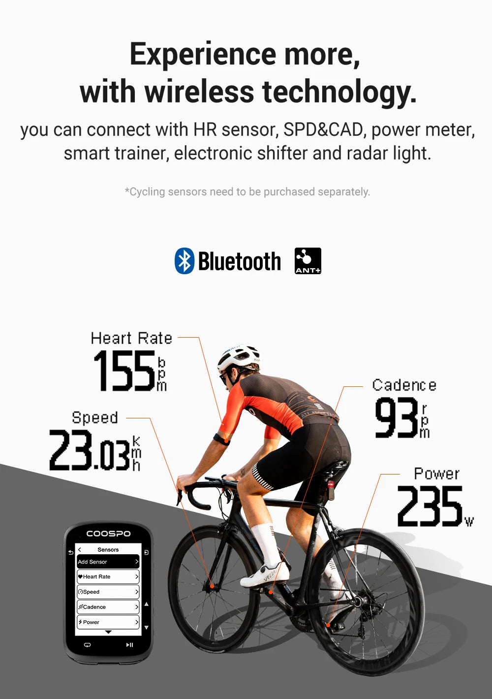 COOSPO CS500 Route Navigation Bike Computer GPS Cycling Odometer Wireless Bicycle Speedometer Cycle Stopwatch ANT+ Bluetooth5.0